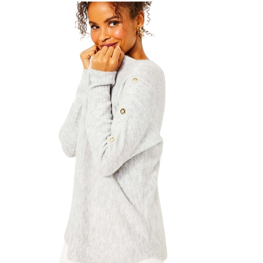 Lilly Pulitzer Women Arna Pullover Sweater L‎ Gray Preppy Classic Quiet Luxury